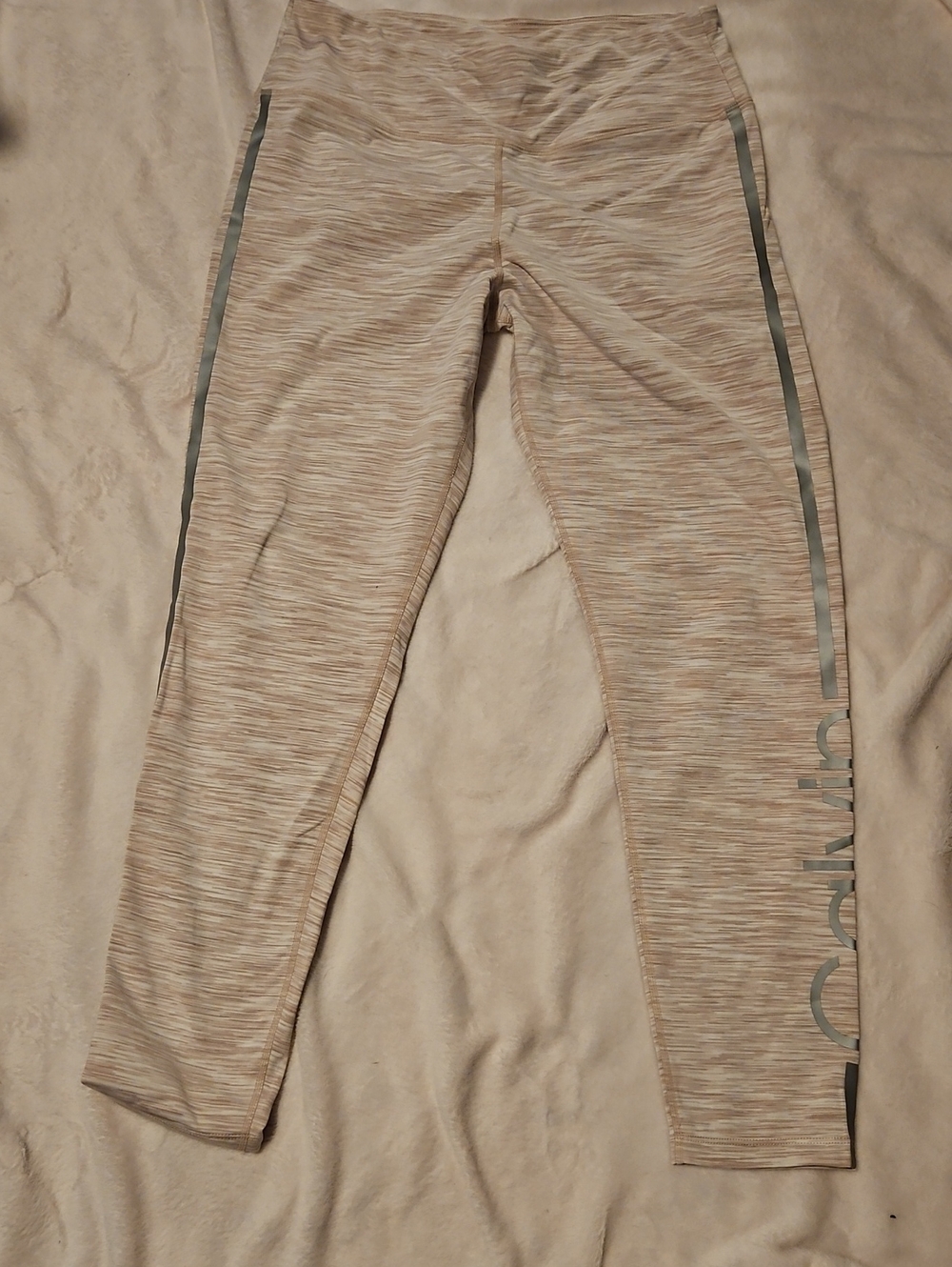 Calvin Klein Heathered Cream Leggings with Side Logo Stripe